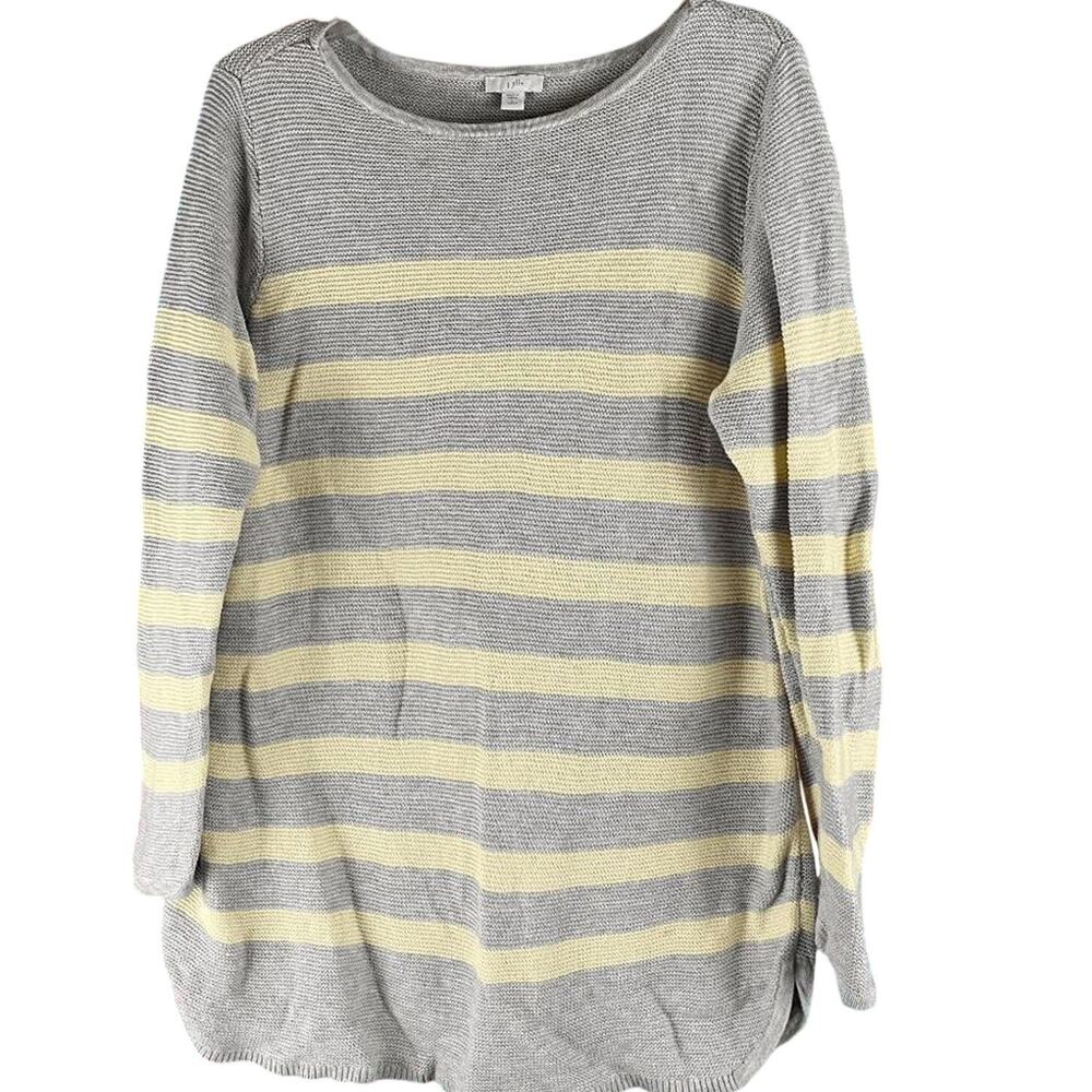 J. Jill Gray & Yellow Striped Cotton Blend Tunic Sweater Size Large Petite Round